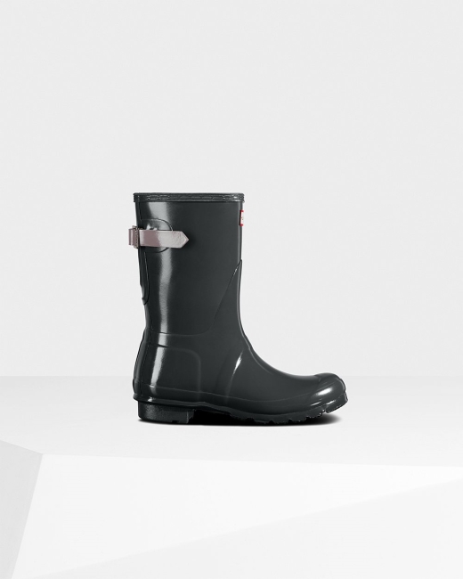 Gumaky Hunter Original Back Adjustable Gloss Kratke Damske Čierne / Nachový | OXES-42067