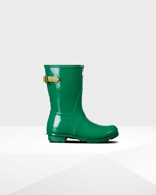 Gumaky Hunter Original Kratke Back Gloss Wellington Adjustable Damske Zelene | CTNA-02671