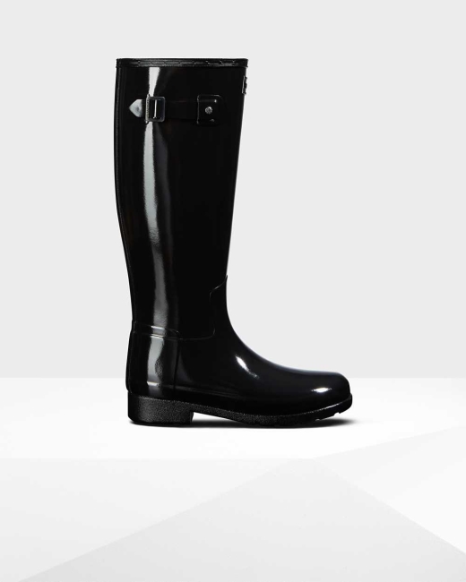 Gumaky Hunter Original Refined Gloss Wellington Vysoke Damske Čierne | ZFPI-54013