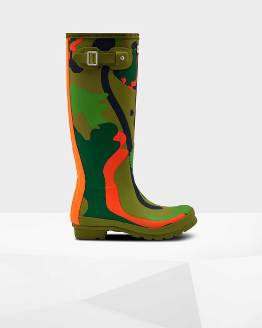 Gumaky Hunter Original Rockpool Camo Wellington Vysoke Damske Zelene | JBZW-01982