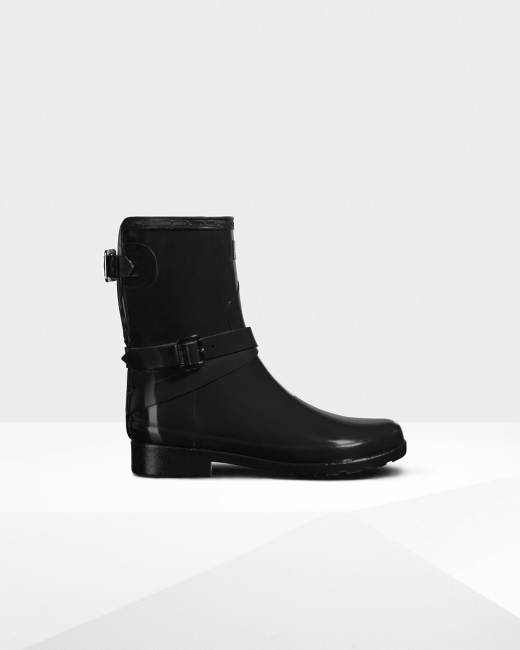 Gumaky Hunter Refined Slim Fit Adjustable Gloss Kratke Damske Čierne | EURI-97026