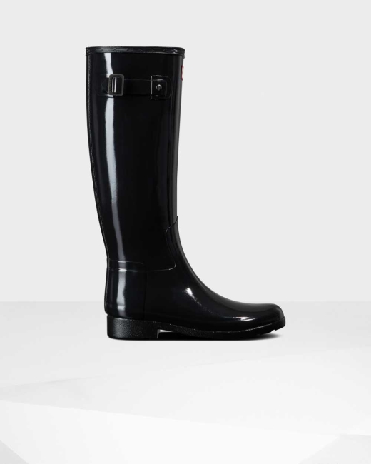 Gumaky Hunter Refined Slim Fit Gloss Wellington Vysoke Damske Čierne | RACZ-35648