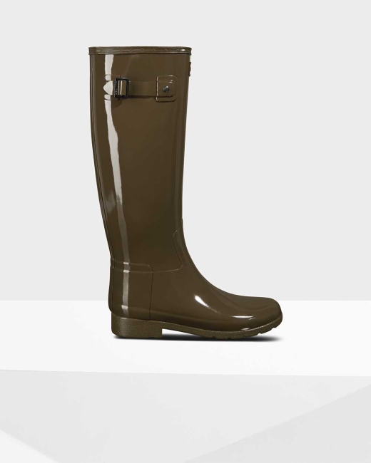 Gumaky Hunter Refined Slim Fit Gloss Wellington Vysoke Damske Zelene | RNYI-07821