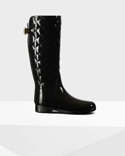 Gumaky Hunter Refined Slim Fit Quilted Vysoke Wellington Adjustable Damske Čierne | FSNW-26930